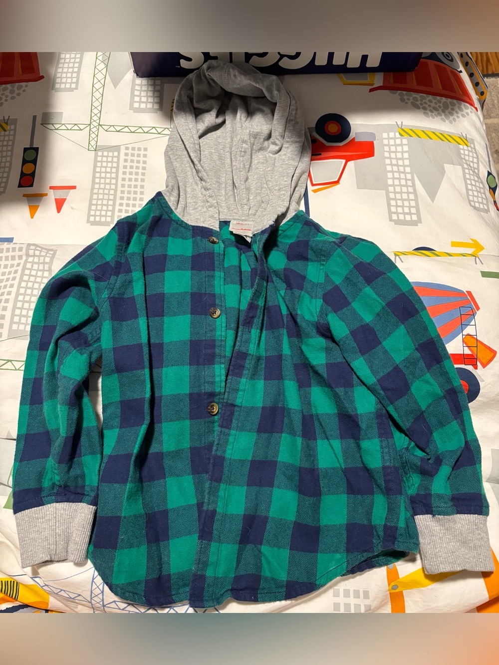 Hanna Andersson Green & Navy Plaid Hooded Button-Down Shirt Jacket
